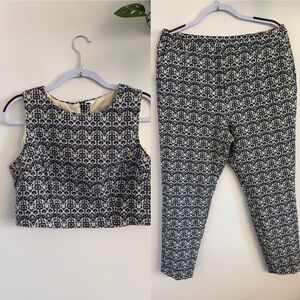 ASOS Navy and Cream Embroidered Two Piece Set